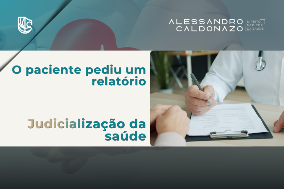Médico de jaleco redigindo relatório médico em prancheta durante consulta, tema do relatório médico para ação judicial de medicamento